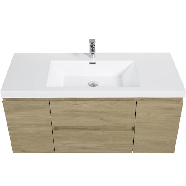 Boosicavelly 48 in. W x 20 in. D x 22 in. H Single Sink Floating Bath Vanity in Natural Oak with Glossy White Resin Top