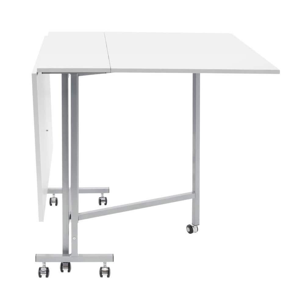 Sew Ready Silver White Folding Craft Table with Locking Wheels