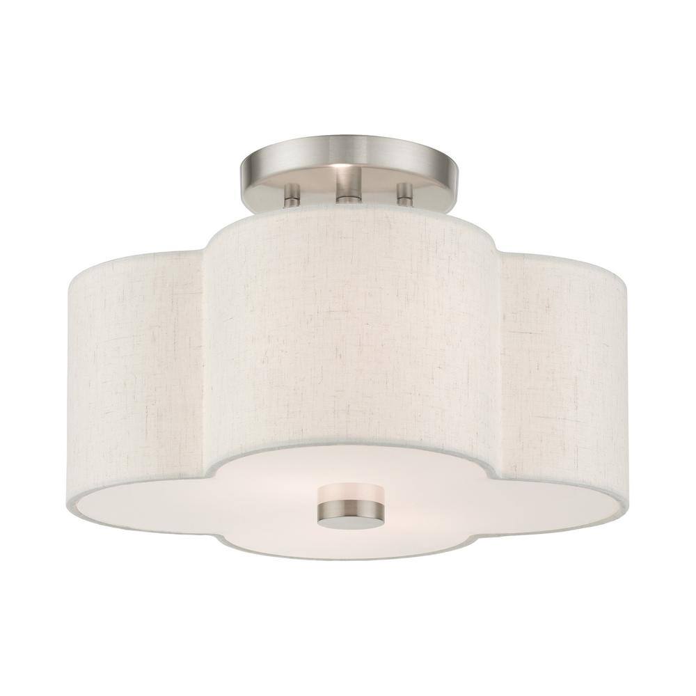 Solstice Brushed Nickel 2-Light Semi-Flush Mount with Scalloped Oatmeal Shade
