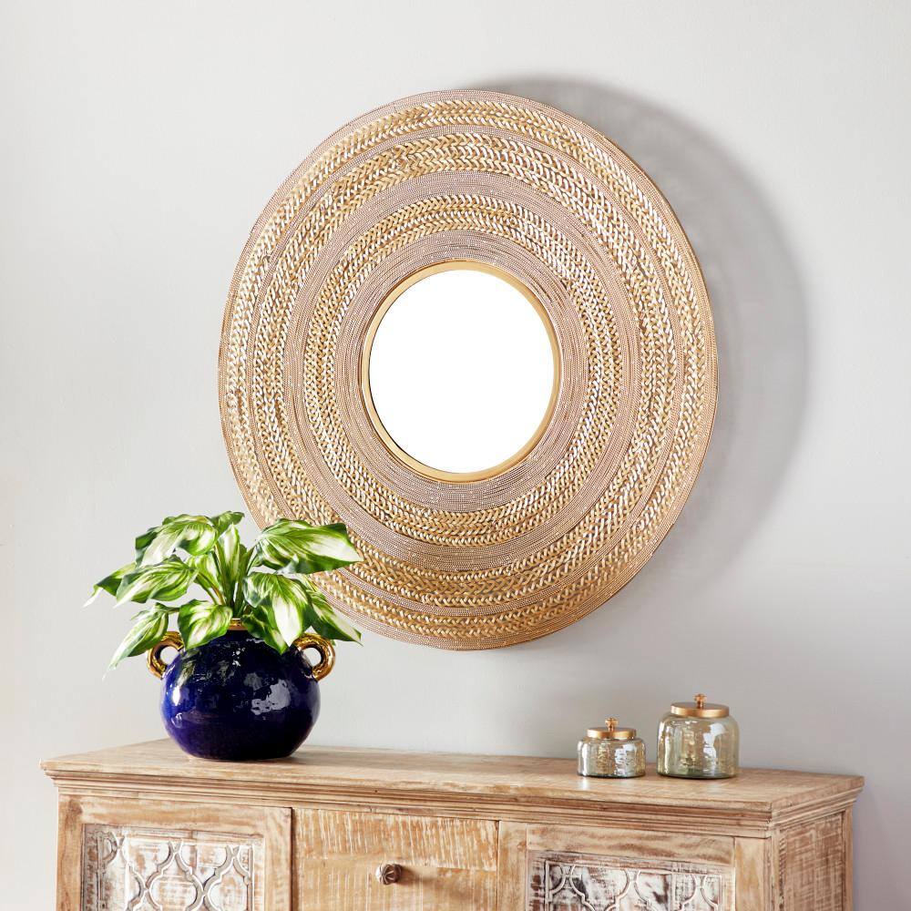 Gold Sunburst Round 40" Metal Wall Mirror