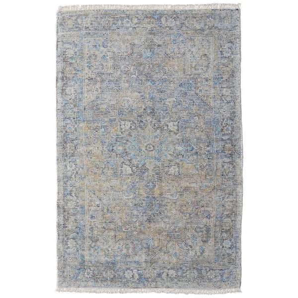 4 X 6 Gray, Blue, Tan Abstract Area Rug