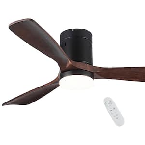 52 in. Indoor Antique Brown Wooden Semi Flush Integrated LED Lighted Ceiling Fan with Remote Control and Light Kit