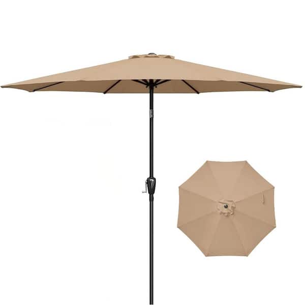 9 ft. Steel Market Outdoor Patio Umbrella with Push Button Tilt and Crank 8 Sturdy Ribs, UV Protection Waterproof in Tan