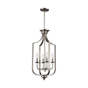 Hillcrest 13.75 in. 4-Light Brushed Nickel Pendant Light Fixture with Metal Shade
