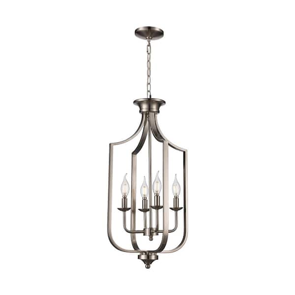 Bel Air Lighting Hillcrest 13.75 in. 4-Light Brushed Nickel Pendant Light Fixture with Metal Shade