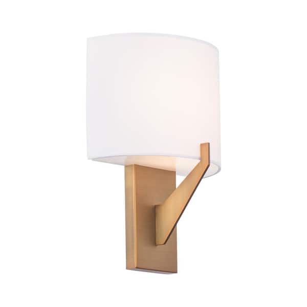 WAC Lighting Fitzgerald 8 in. 1-Light Aged Brass Selectable 3CCT Preset 3000K Dimmable Wall Sconce with Fabric Shade