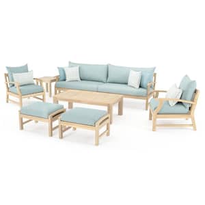 Kooper 8-Piece Wood Patio Conversation Set with Sunbrella Spa Blue Cushions