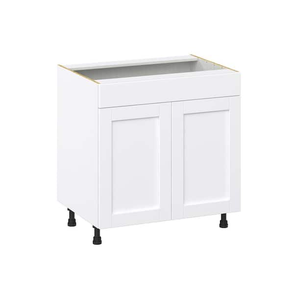 J COLLECTION Milton 33 in. W x 24 in. D x 34.5 in. H Assembled Shaker Sink Base Kitchen Cabinet in Bright White with Falsefront