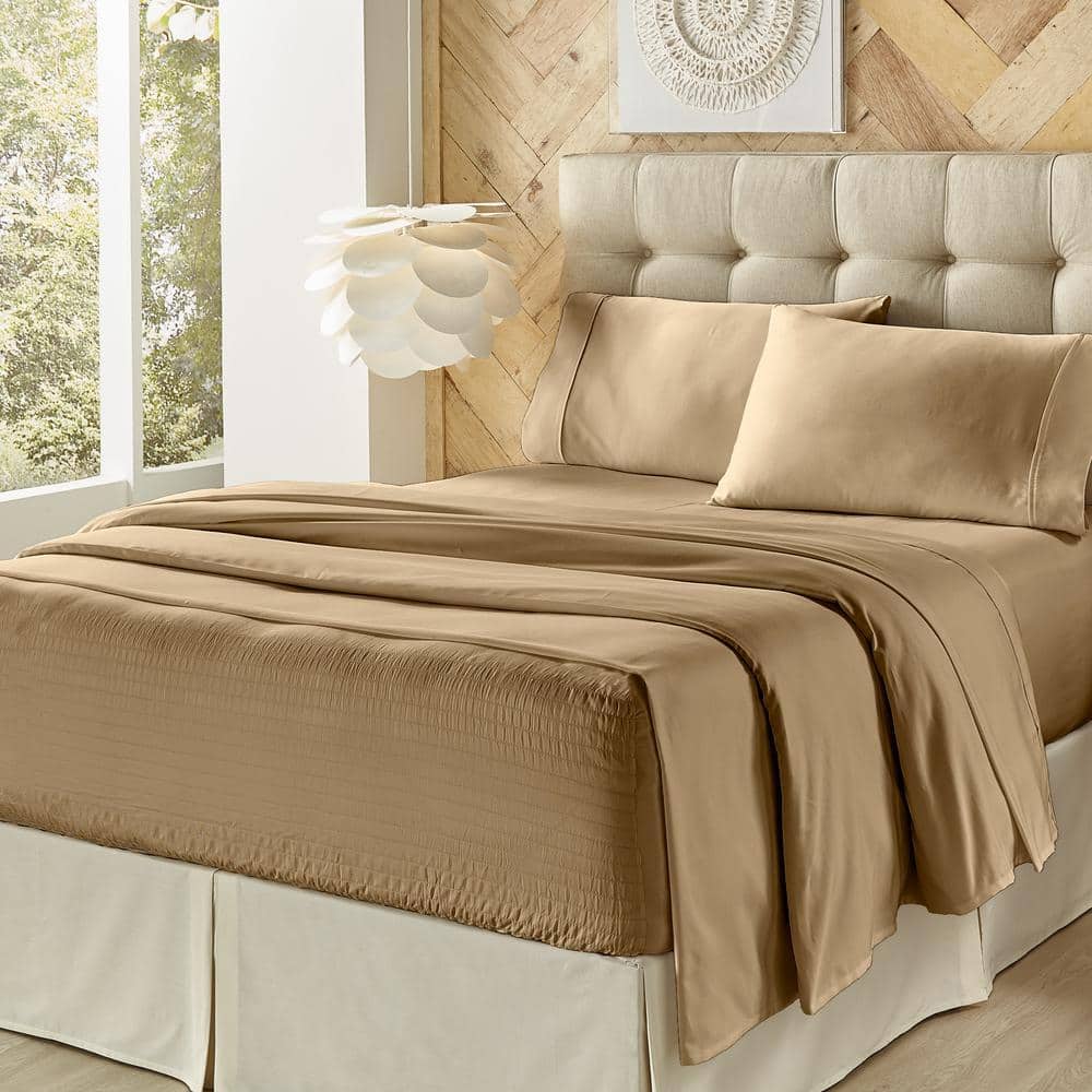 Royal Fit Tan Polyester Queen Sheet Set