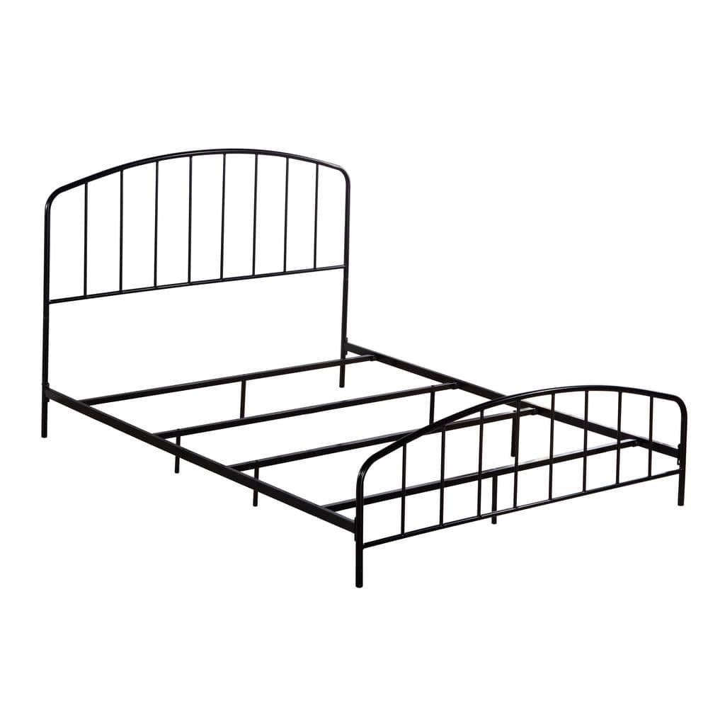 Sleek Satin Black Queen Metal Bed with Arched Spindle Headboard