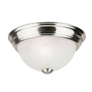 1-Light Ceiling Fixture Brushed Nickel Interior Flush-Mount with Frosted White Alabaster Glass