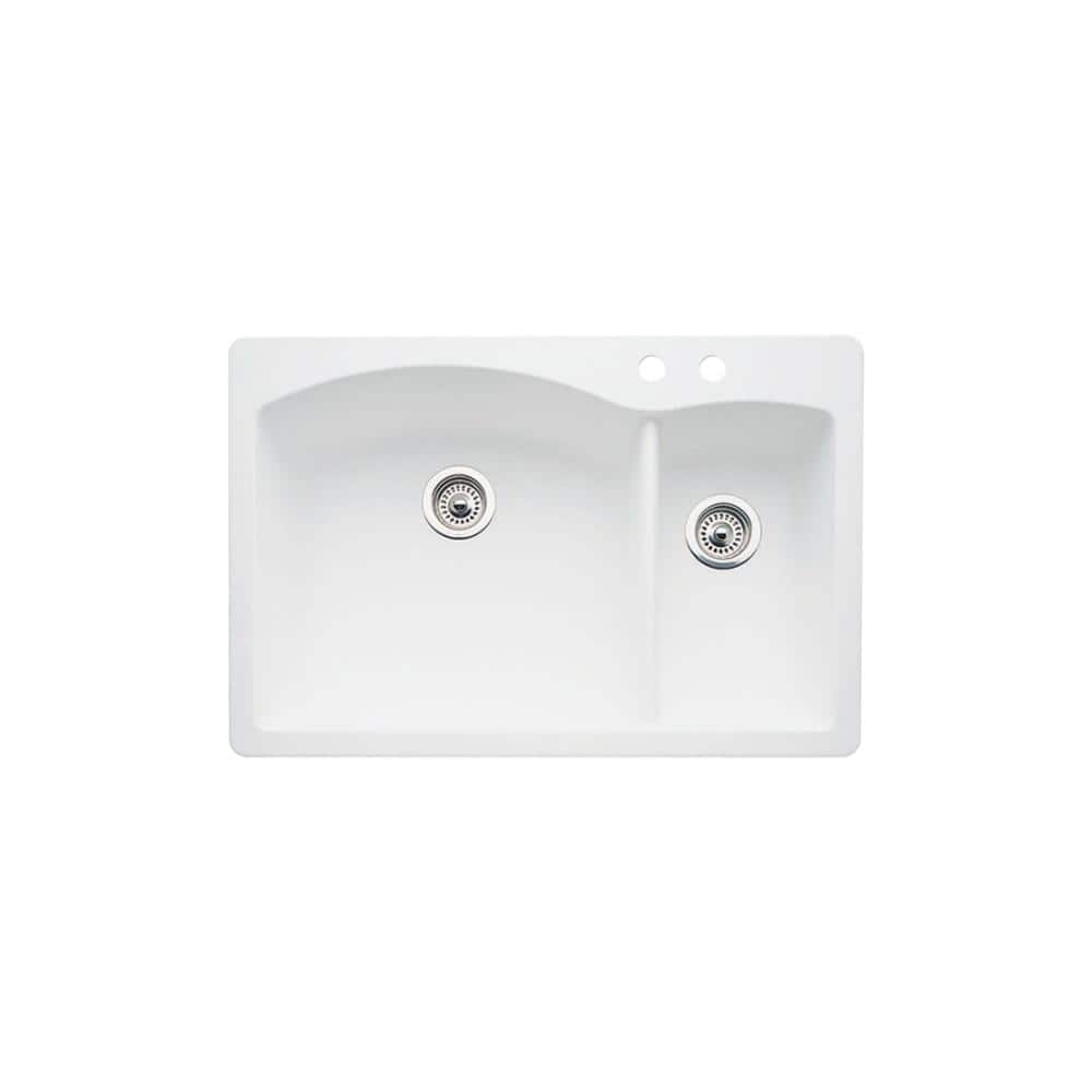 Diamond Granite 33 in. 2-Hole 70/30 Double Bowl Dual-Mount Kitchen Sink in 