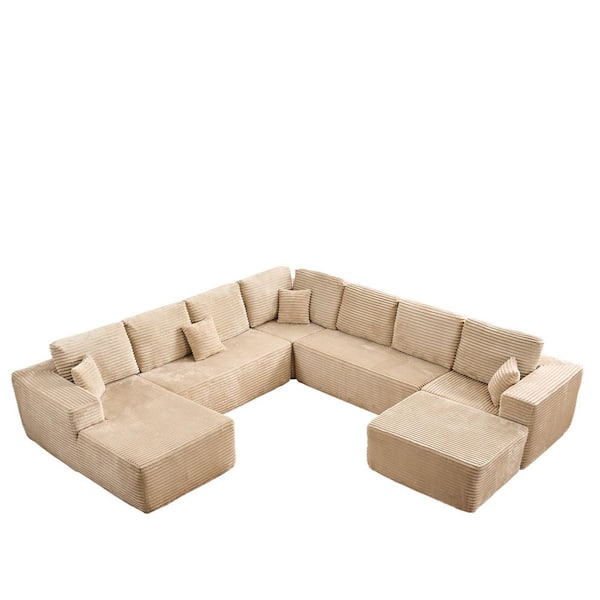 Allwex VB 135 in. Wide Arm 6-Piece Modern Plush Corduroy U-Shape