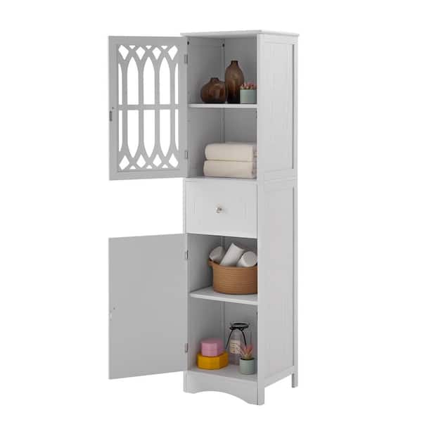 Lordear 16.5 in. W x 14.2 in. D x 63.8 in. H White Linen Cabinet Freestanding Tall Bathroom Storage Cabinet with Shelves