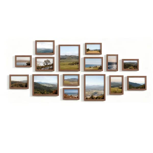 Family 8 x 10 Brown Wood Hanging Picture Frame Set of 15