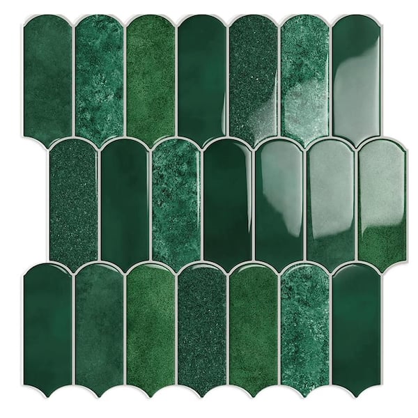 Forest Green Peel and Stick Wall Tiles 12 in. x 12 in. Self-Adhesive Vinyl Tile for Kitchen, Bathroom, RV (10-Pack)