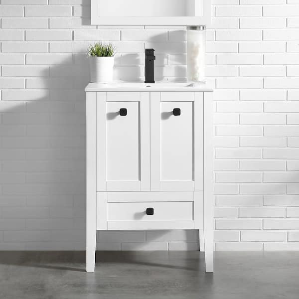 OVE Decors Andora 24 in. W x 18 in. D x 34 in. H Single Sink Bath Vanity in White with White Ceramic Top