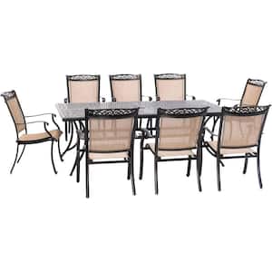 Fontana 9-Piece Aluminum Outdoor Dining Set with 8 Sling Chairs and a 42 in. x 84 in. Cast-Top Table