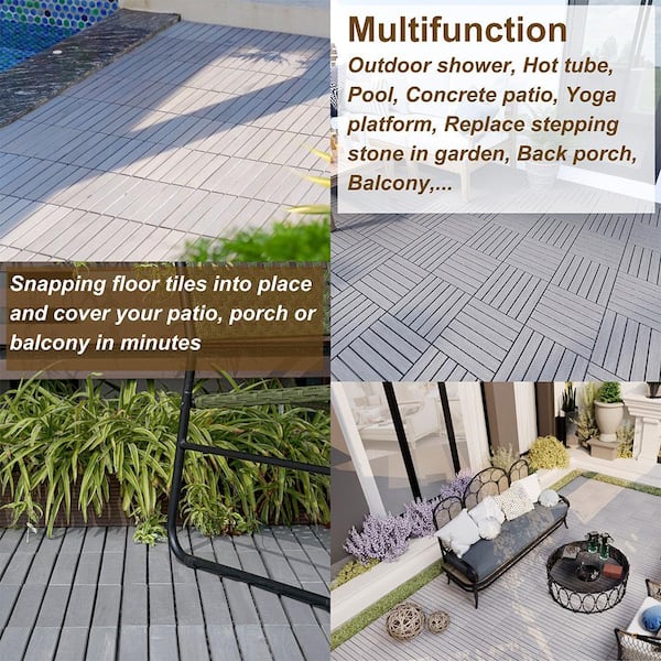 Afoxsos 1 ft. x 1 ft. Light Grey Wood Interlocking Deck Tiles Striped Pattern All-Weather for Patio, Balcony Pool Side (30-Pack)