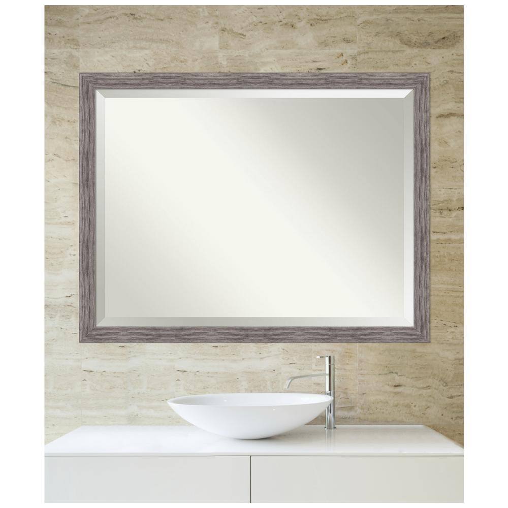 Pinstripe Plank Grey 43" x 33" Beveled Vanity Wall Mirror