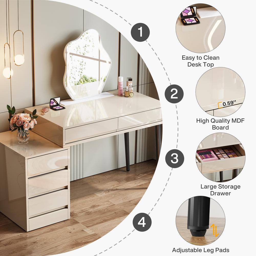 Ellie Sand Makeup Vanity Desk with Reversible 5-Drawers - thumbnail 6