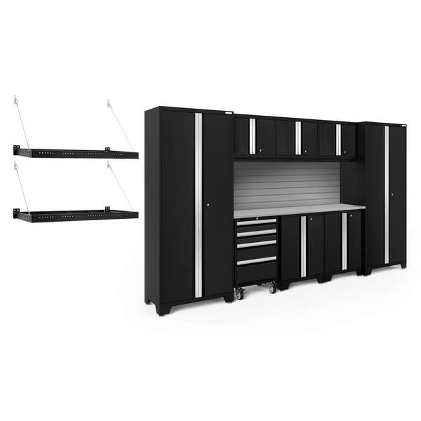 NewAge Products Bold Series 132 in. W x 76.75 in. H x 18 in. D 24-Gauge Steel Garage Cabinet Set in Black (11-Piece)