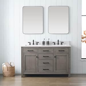 Jasper 54 in. W x 22 in. D x 34 in. H Bath Vanity in Textured Gray with Carrara White Engineered Stone Top with Sinks