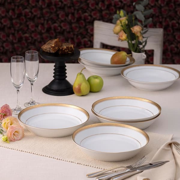 Crestwood Gold 9.75 in. 43 oz. (Gold) Porcelain Coupe Dinner Bowls (Set of 4)