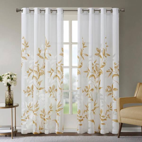 Madison Park Vera Yellow Rayon/Polyester 50 in. W x 84 in. L Burnout Printed Semi- Sheer Curtain (Single Panel)
