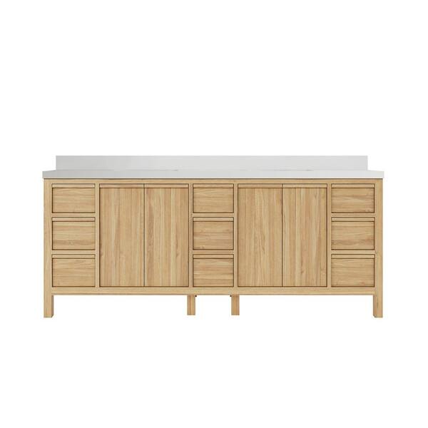 Willow Collections Elizabeth 84 in. W x 22 in. D x 36 in. H Double Sink Bath Vanity in Natural with 2" White Quartz Top