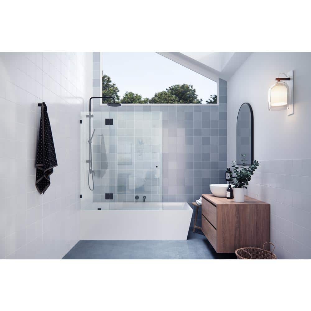 Matte Black Frameless Glass Shower Bath Door 58.25" x 48.5"