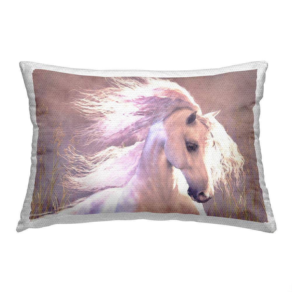 White Windblown Stallion Purple Rectangular Outdoor Throw Pillow price history on PriceWatchPro