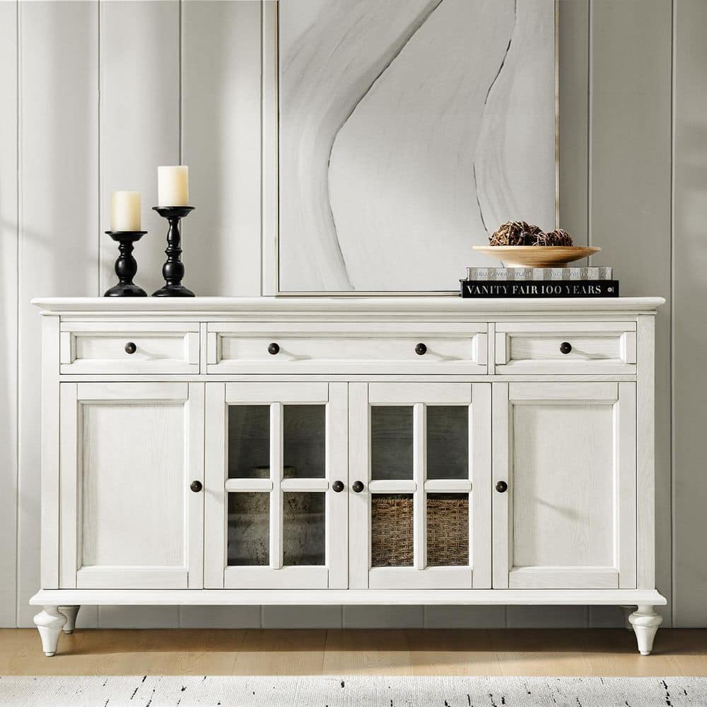 JAYDEN CREATION Nikolaj White 58 in. W 3 Drawer Sideboard with