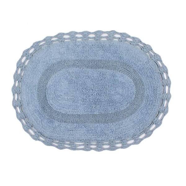 HOME WEAVERS INC Hampton Crochet Reversible 100% Cotton Bath Rug Set, 17x24 Rectangle, Blue