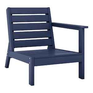 Birchwood Outdoor Patio Deep Seating HDPE Lounge Chair with Right Facing Arm in Navy Blue