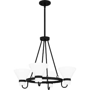Marigold 4-Light Earth Black Chandelier with Opal Etched Glass Shade