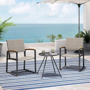 Glasgow Grey 3-Piece Aluminum and Faux Rattan Patio Conversation Set