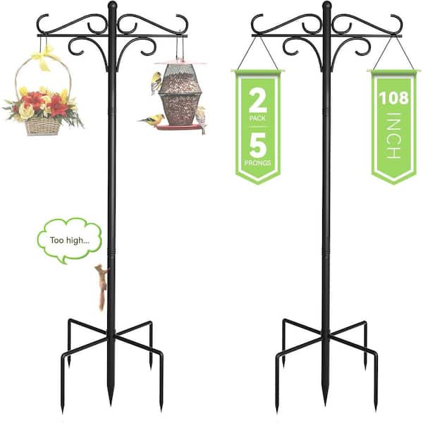 Double Shepherds Hooks 2-Pack 108 in. Bird Feeder Pole with 5-Prongs Base Metal