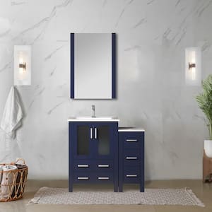 Volez 36 in. W x 18 in. D x 34 in. H Single Sink Bath Vanity in Navy Blue with White Ceramic Top and Mirror