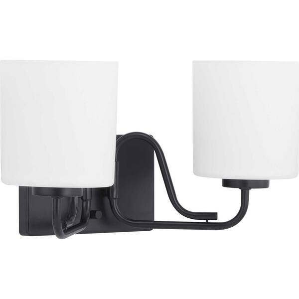 Progress Lighting Tobin Collection 2-Light Matte Black Etched White Glass Modern Bath Vanity Light