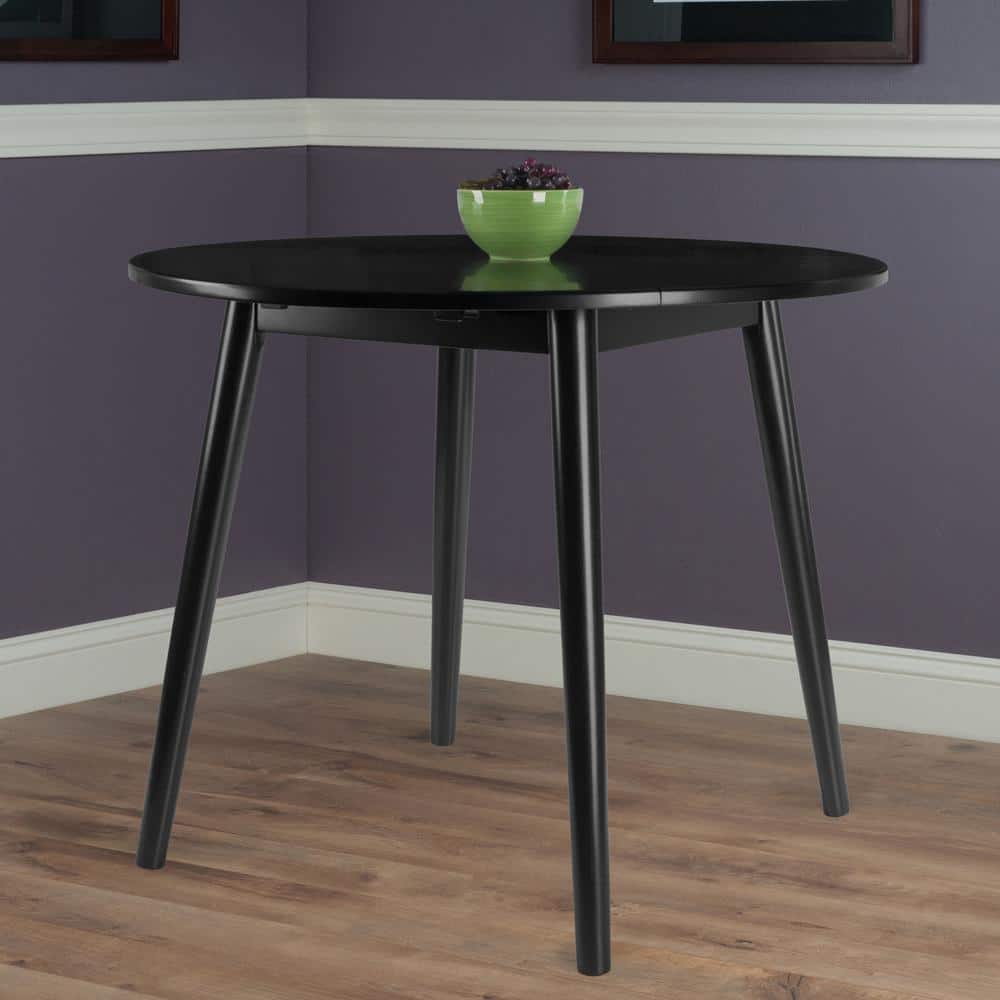 Mid-Century Modern Moreno Black Wood 36" Round Extendable Dining Table