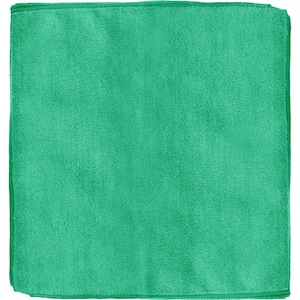 16 in. x 16 in. Premium Microfiber Cleaning Cloth in Green (12-Pack)