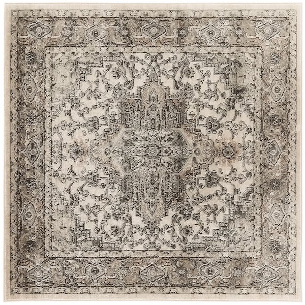 Nourison Concerto Ivory Grey 5 ft. x 5 ft. Center medallion Traditional Square Area Rug