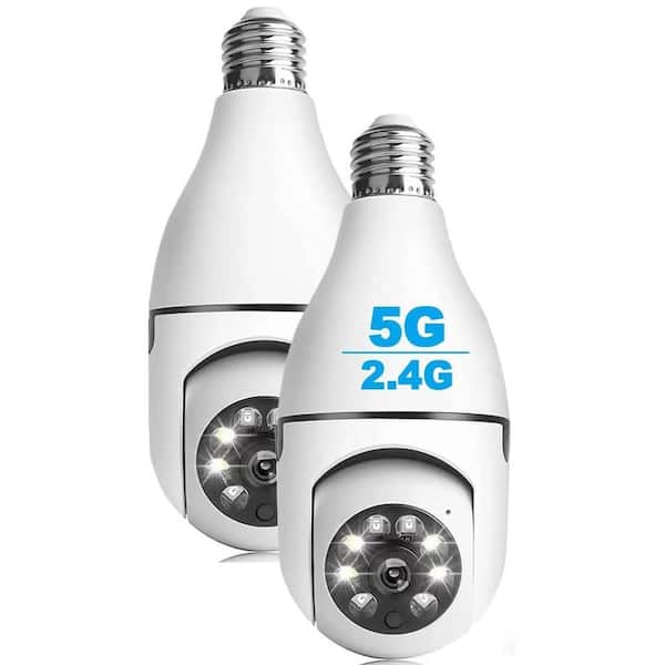 Etokfoks 2K Light Bulb Security Wireless Camera: 4MP, 5GHz/2.4GHz, 360-Degree PTZ, Night Vision, Motion Detection (2-Pack)