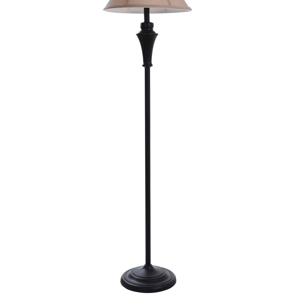 Bronze Wood Finish Taupe Fabric Shade Lamp Trio Set
