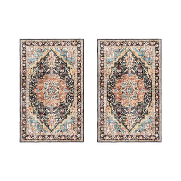 Gertmenian Crystal Print Tiefi Black Multi-Colored 2 ft. x 4 ft. Moroccan Digitally Printed Polyester Area Rug (2-Pack)