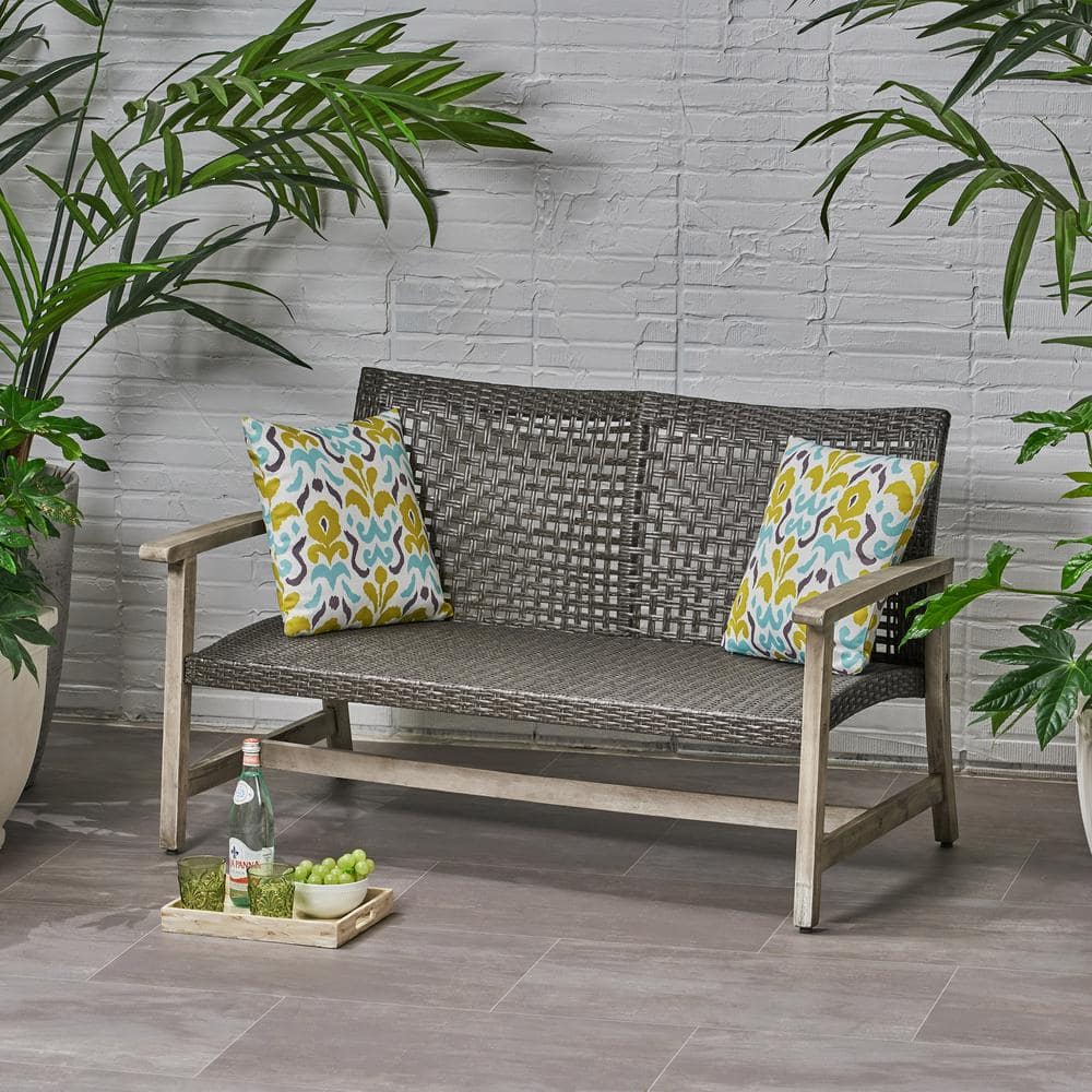 Classic 52 in. Wicker Outdoor Loveseat Features Acacia Wood Frame for Porch