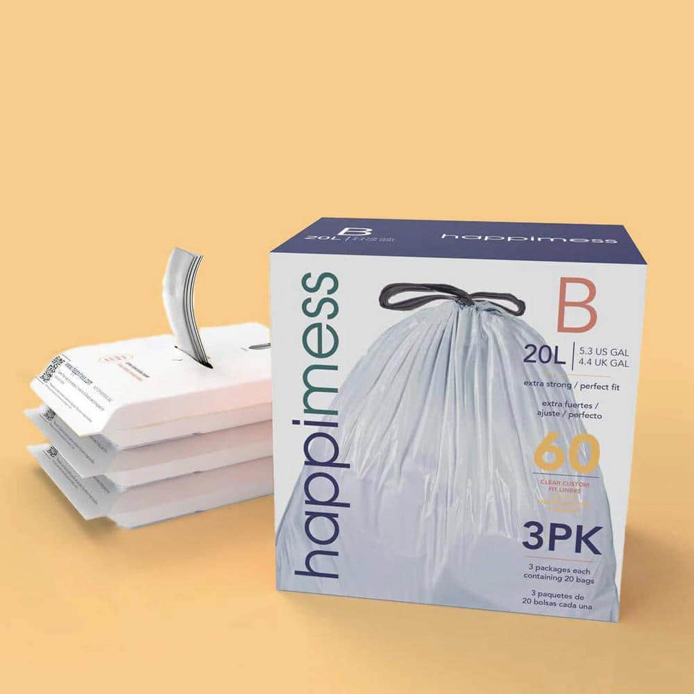 happimess 7.9 Gal. Drawstring Trash Can Liner (60-Count, 3-Packs of 20  Liners), Clear HPM3000A-CLEAR - The Home Depot