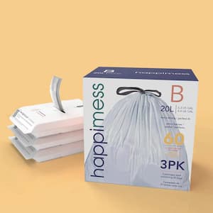 happimess 5.3 gal. Drawstring Trash Can Liner (60-Count, 3-Packs of 20 Liners), Clear