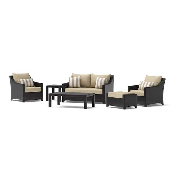 Deco 6-Piece Wicker Patio Conversation Set with Sunbrella Maxim Beige Cushions